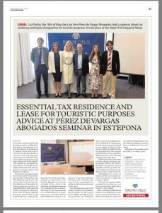 PUBLICACIN 25 05 18 SUR IN ENGLISH 229x300 229x300 - Publication: SUR IN ENGLISH, Friday 25 May 2018, Pérez de Vargas Abogados'event: Seminar about tax residence and leasing of properties for touristic purposes.